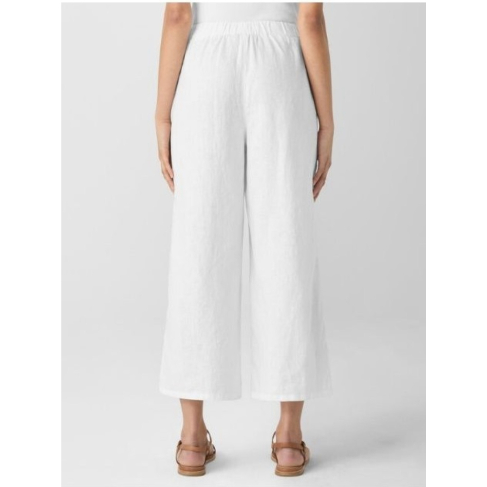 EILEEN FISHER Organic Linen Wide Leg Cropped Pull-on Pants XS White - Picture 3 of 10